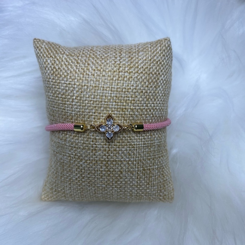 Pink rope bracelet w/ gold plated charm